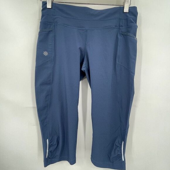 Athleta Dark Teal Blue Dobby Be Free Knicker Capri Leggings Size Small - Picture 1 of 5